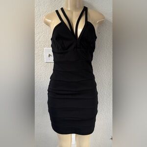 Black V-Neck Midi Dress party cocktail prom sexy Bodycon y2k